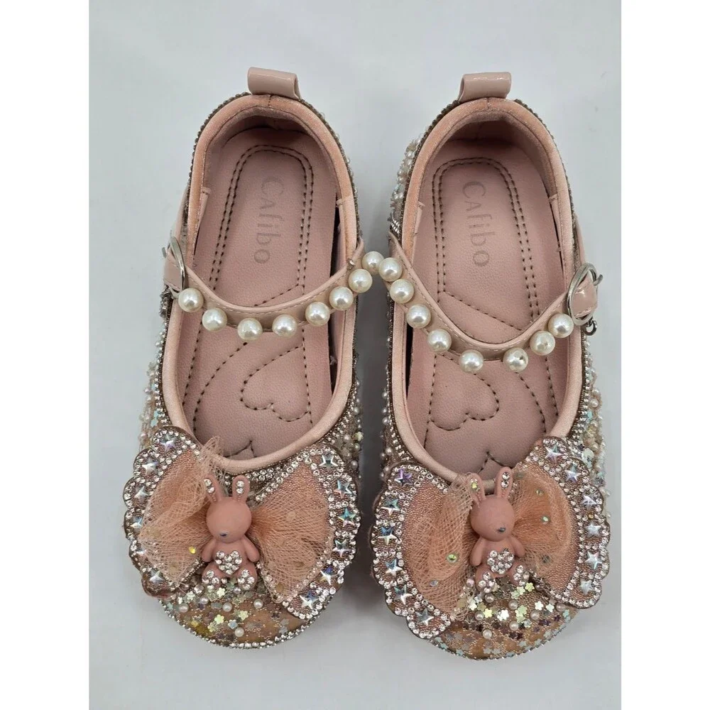 Calibo Pink Pearl-Trim Girls Dress Shoes Size 12.5